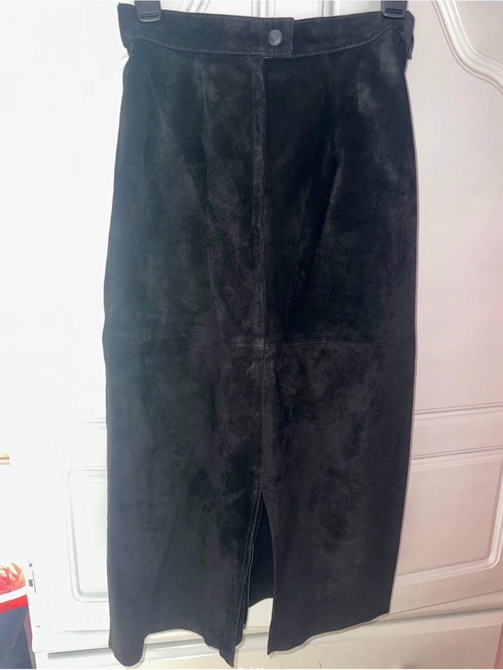 Vintage Genuine Leather Suede Midi Skirt Black Size 7/8Made in Argentina